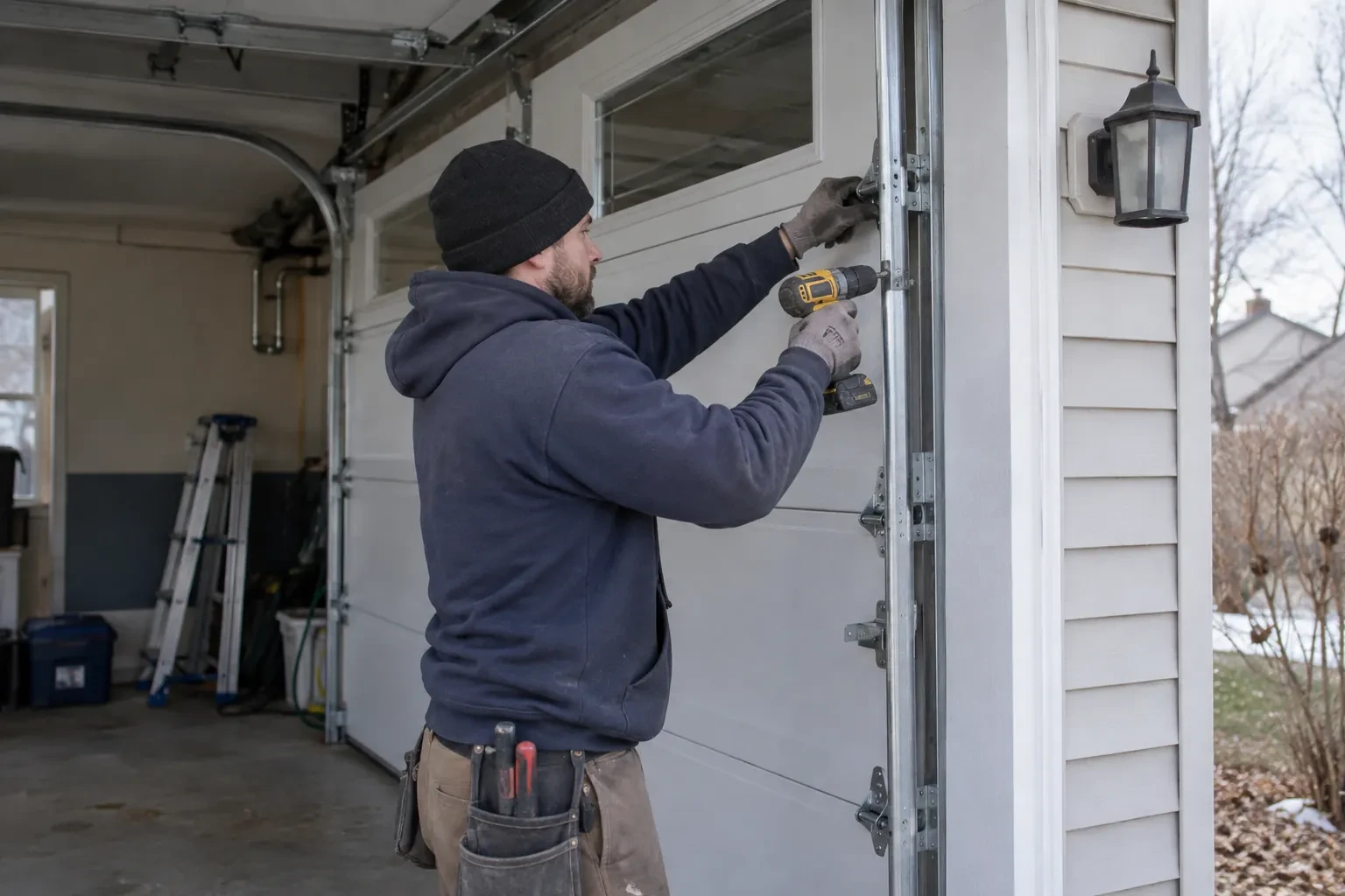 Illustrative garage doors scene; not an actual job
