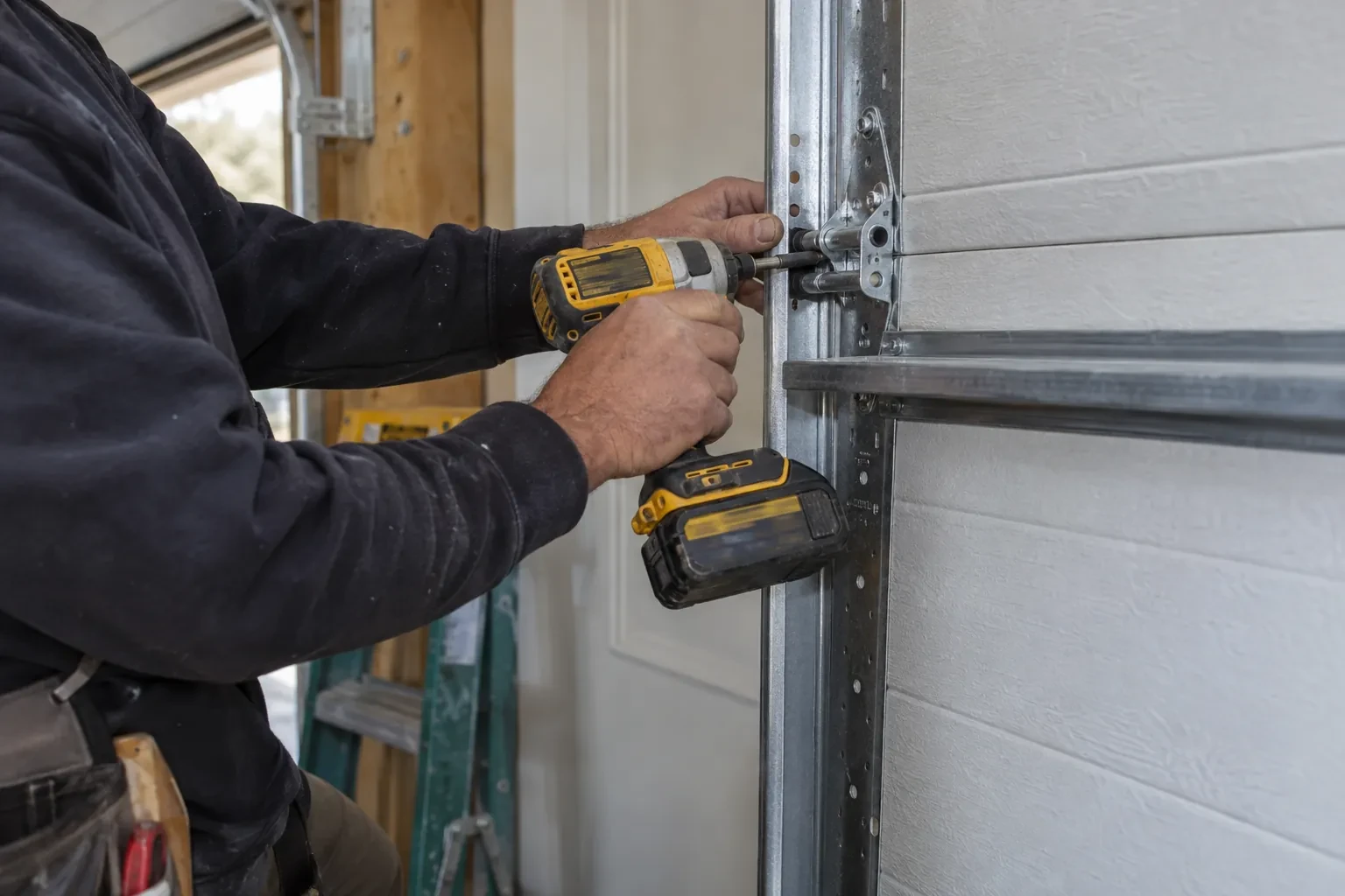 Illustrative garage doors scene; not an actual job